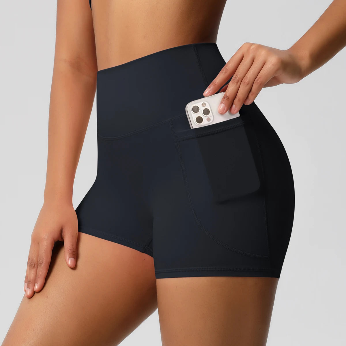 Women Sports Short with Pocketedyoga Legging Shorts Squat Proof High Waist Fitness Tight Shorts Quick Drying Cycling Workout Gym