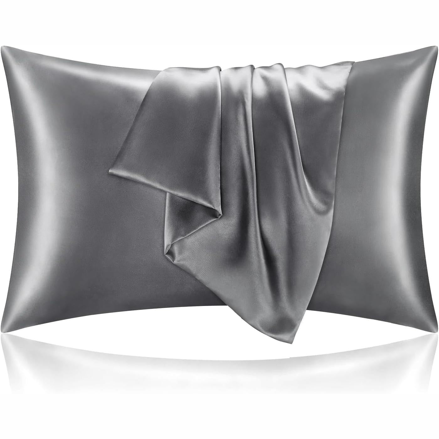 Satin Pillowcase for Hair and Skin, Super Soft and Cooling Similar to Silk Pillow Cases 2 Pack with Envelope Closure, Gift for Women Men(20"X30" Queen Size, Dark Grey)