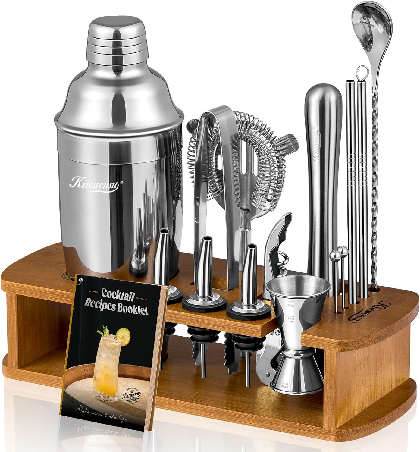 Cocktail Shaker Set Bartender Kit with Stand | Bar Set Drink Mixer Set with All Essential Accessory Tools: Martini Shaker, Jigger, Strainer, Mixer Spoon, Muddler |Champagne Gold