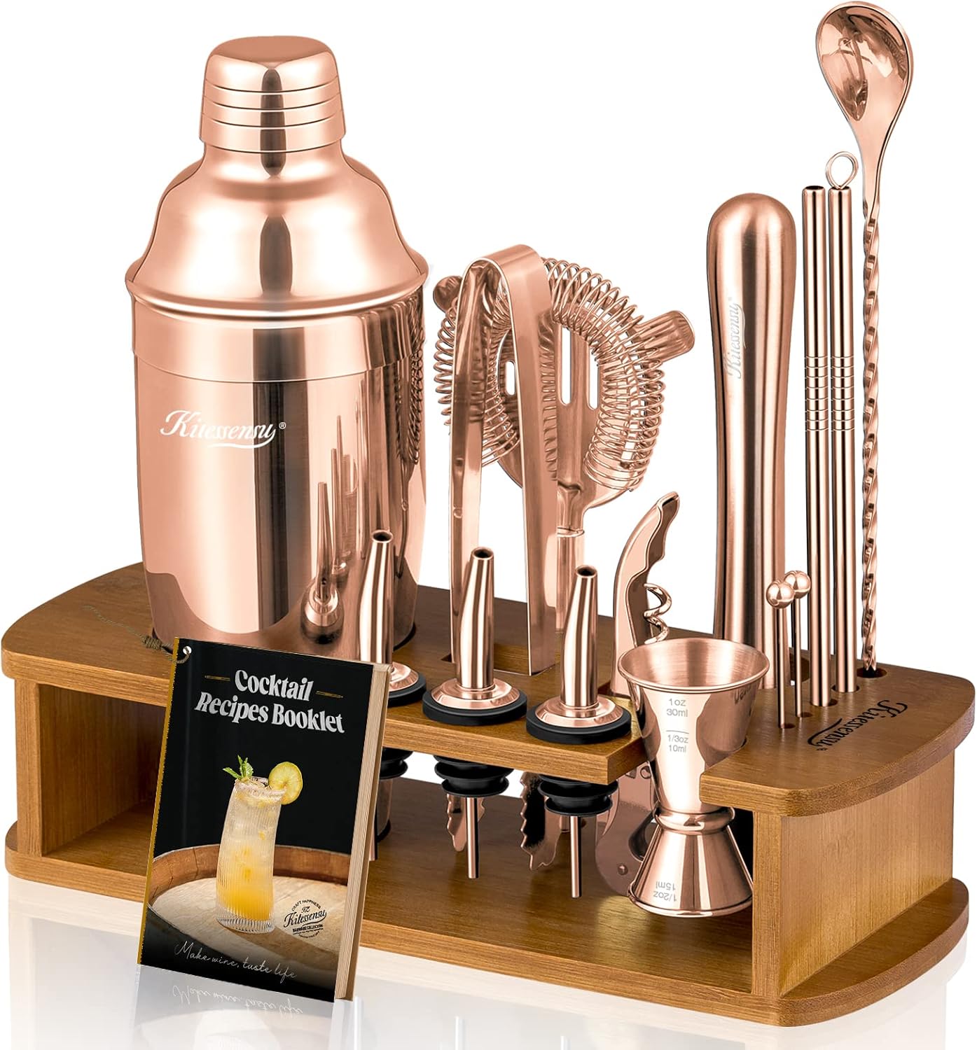 Cocktail Shaker Set Bartender Kit with Stand | Bar Set Drink Mixer Set with All Essential Accessory Tools: Martini Shaker, Jigger, Strainer, Mixer Spoon, Muddler |Champagne Gold
