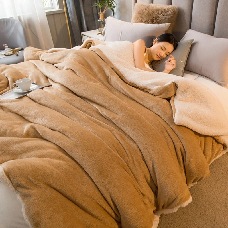 Wool Throw Blanket Keep Warm Winter Bed Blankets Double Sided Queen Duvet Cover Camping Double Bed Cover Bedspread on the Bed