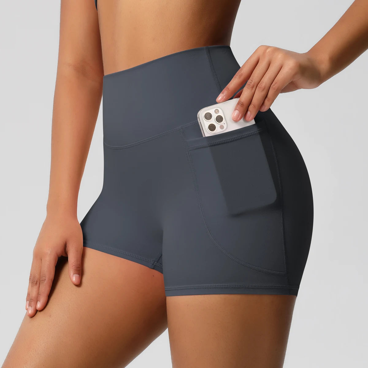 Women Sports Short with Pocketedyoga Legging Shorts Squat Proof High Waist Fitness Tight Shorts Quick Drying Cycling Workout Gym
