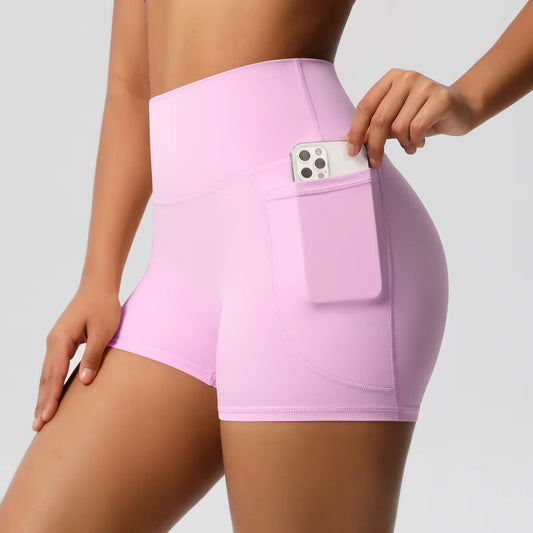 Women Sports Short with Pocketedyoga Legging Shorts Squat Proof High Waist Fitness Tight Shorts Quick Drying Cycling Workout Gym