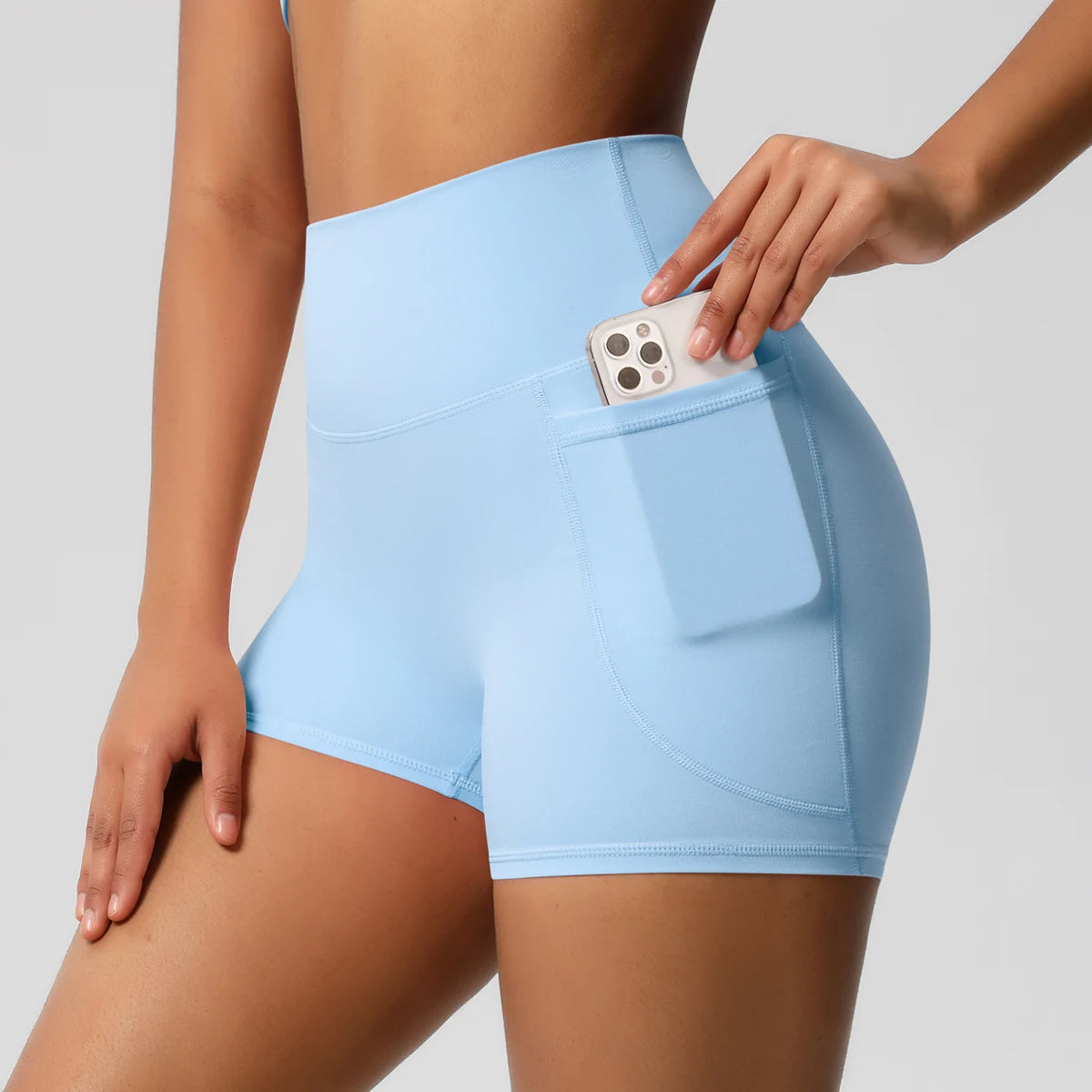 Women Sports Short with Pocketedyoga Legging Shorts Squat Proof High Waist Fitness Tight Shorts Quick Drying Cycling Workout Gym